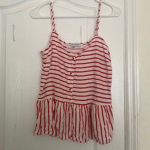 Cupcakes & Cashmere Red and White Striped Button Down Ruffle Tank